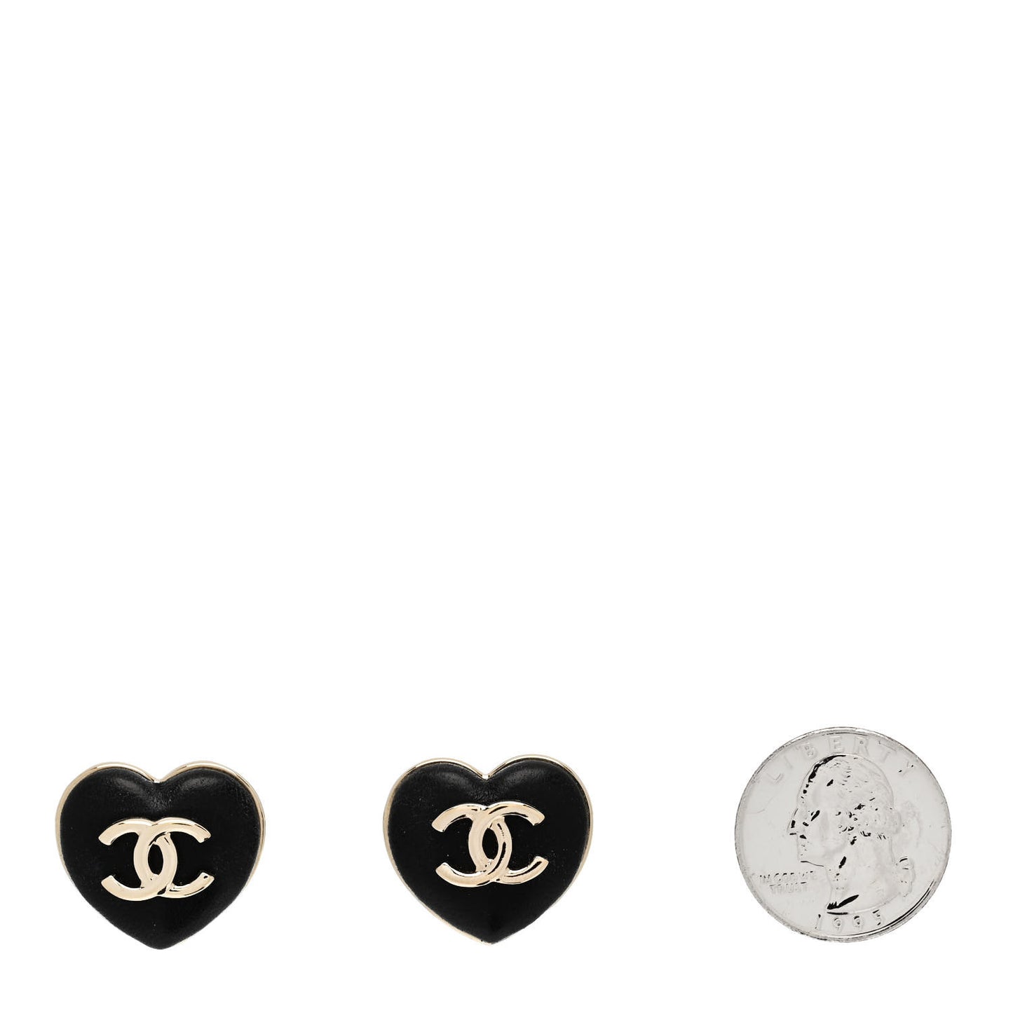 Lambskin CC Heart Earrings Black Gold