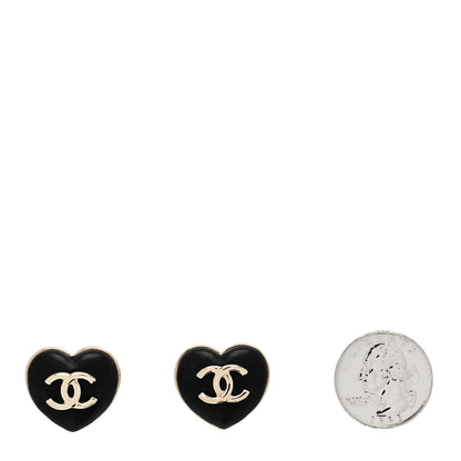 Chanel Lambskin CC Heart Earrings Black Gold 2 of 5