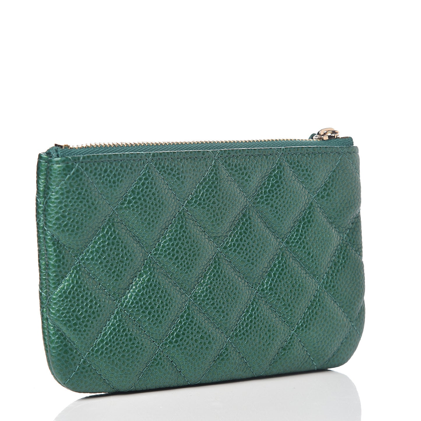 Metallic Caviar Quilted Small Cosmetic Case Green