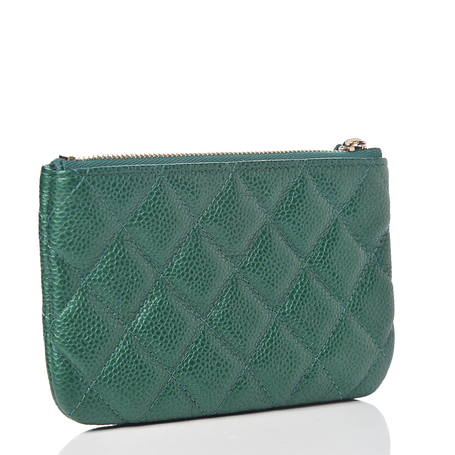 Chanel Metallic Caviar Quilted Small Cosmetic Case Green 2 of 7