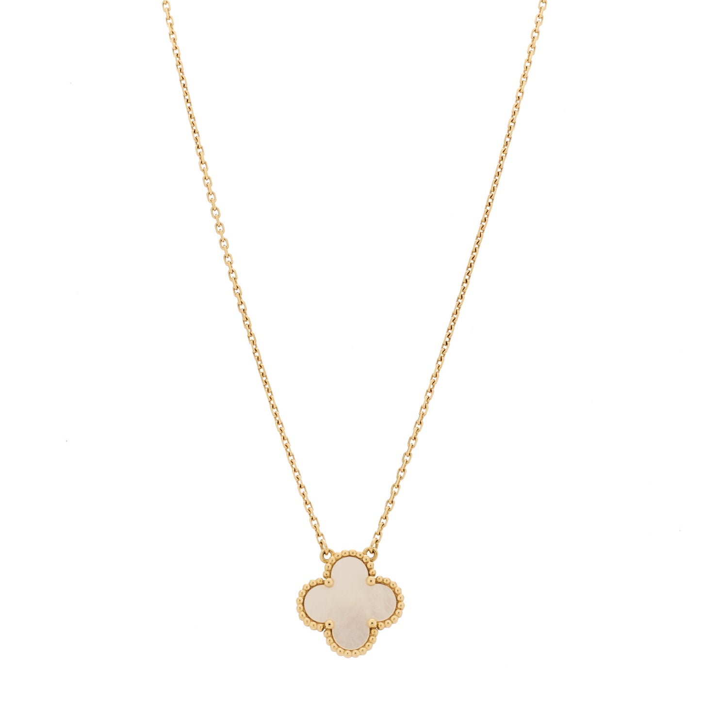 18K Yellow Gold Mother of Pearl Vintage Alhambra Pendant Necklace