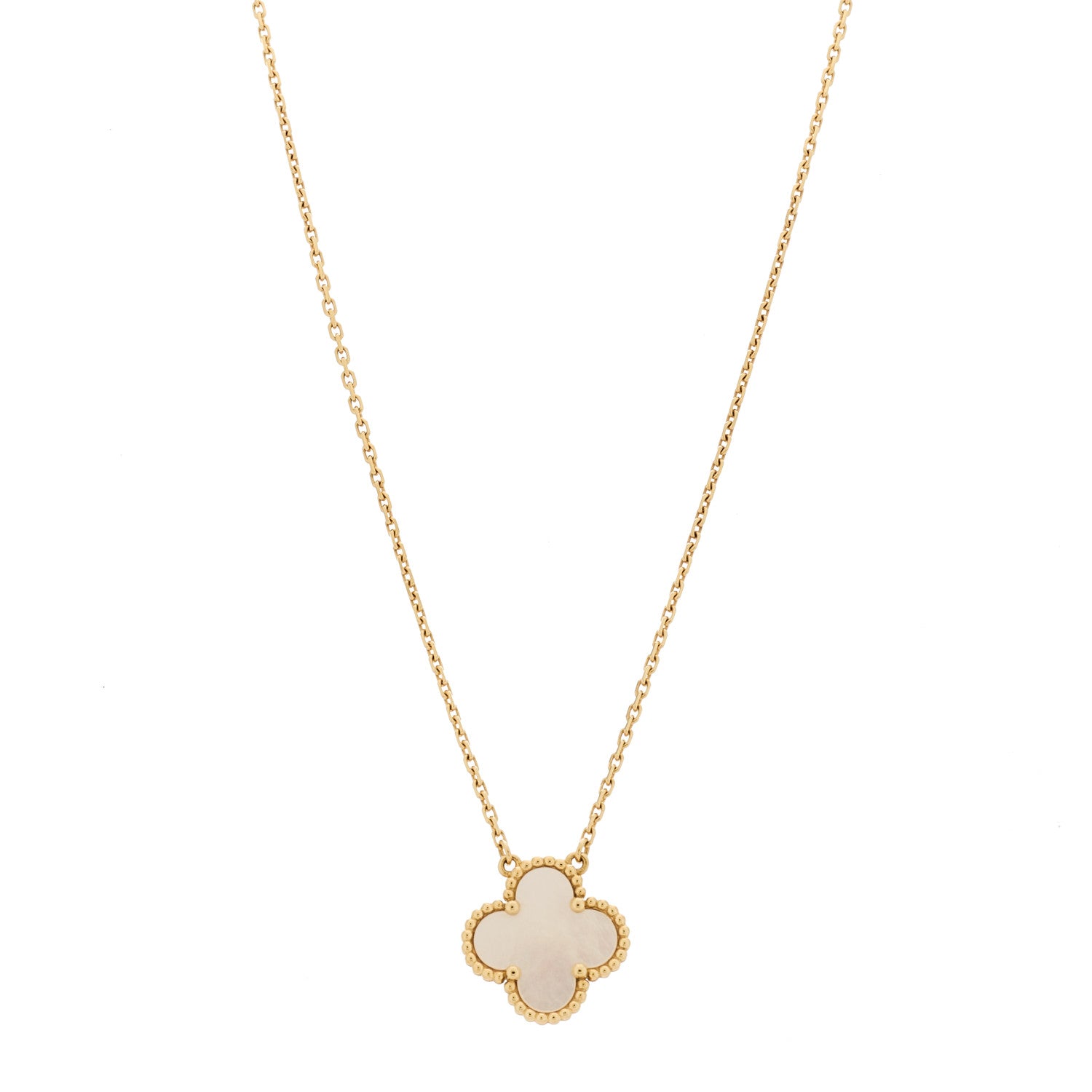 Van Cleef & Arpels 18K Yellow Gold Mother of Pearl Vintage Alhambra Pendant Necklace 1 of 5