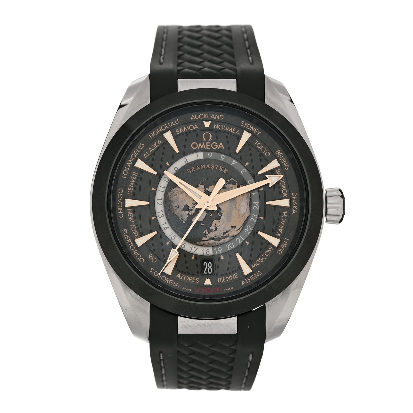 Stainless Steel Rubber 43mm Seamaster Aqua Terra World Time Chronometer Automatic Watch Green 220.30.43.22.10.001