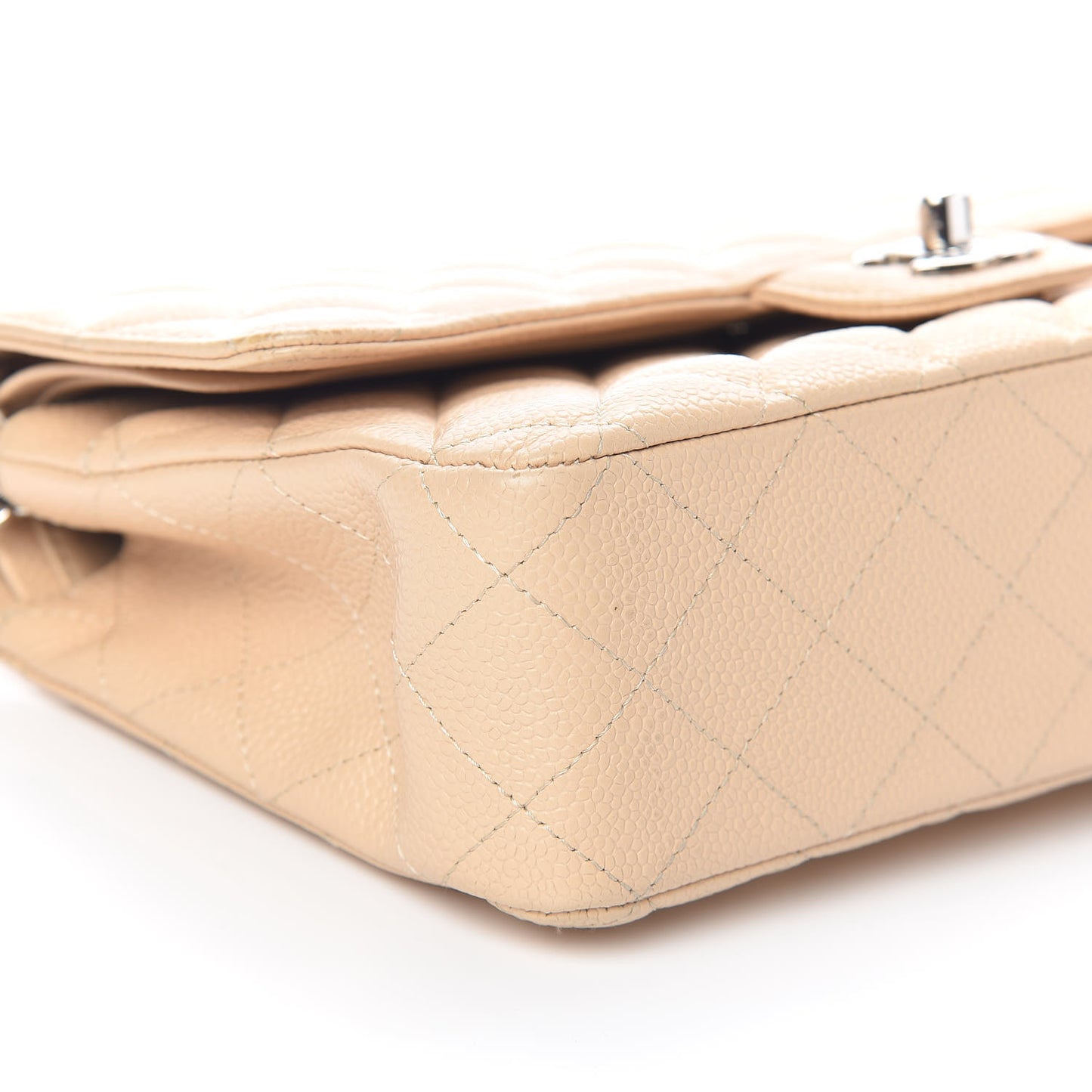 Caviar Quilted Medium Double Flap Beige Clair