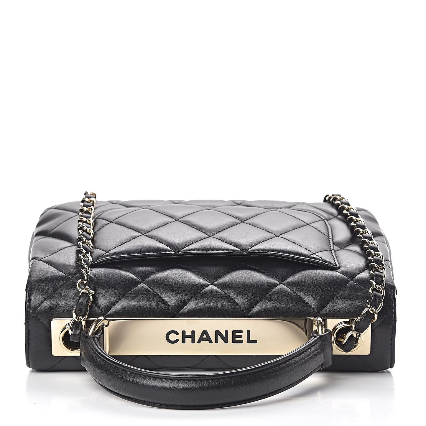 Lambskin Quilted Small Trendy CC Dual Handle Flap Bag Black