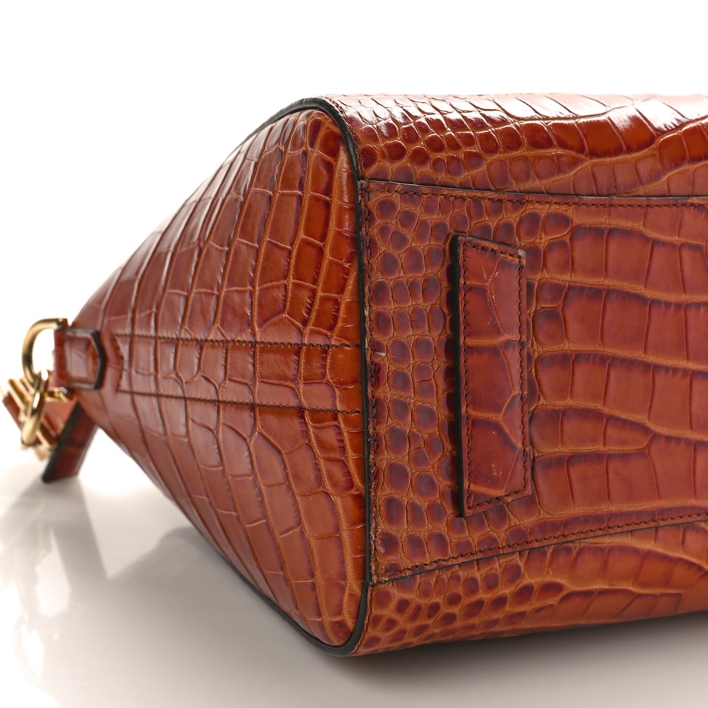 Calfskin Crocodile Embossed Small Antigona Cognac
