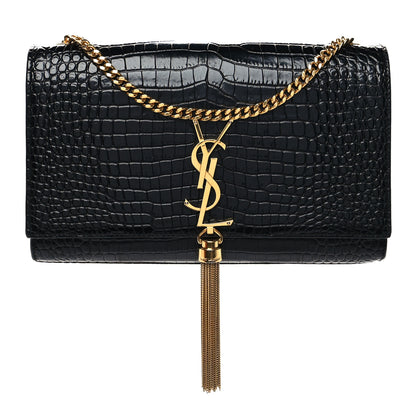 Saint Laurent Calfskin Crocodile Embossed Medium Classic Monogram Kate Tassel Satchel Black 1 of 10