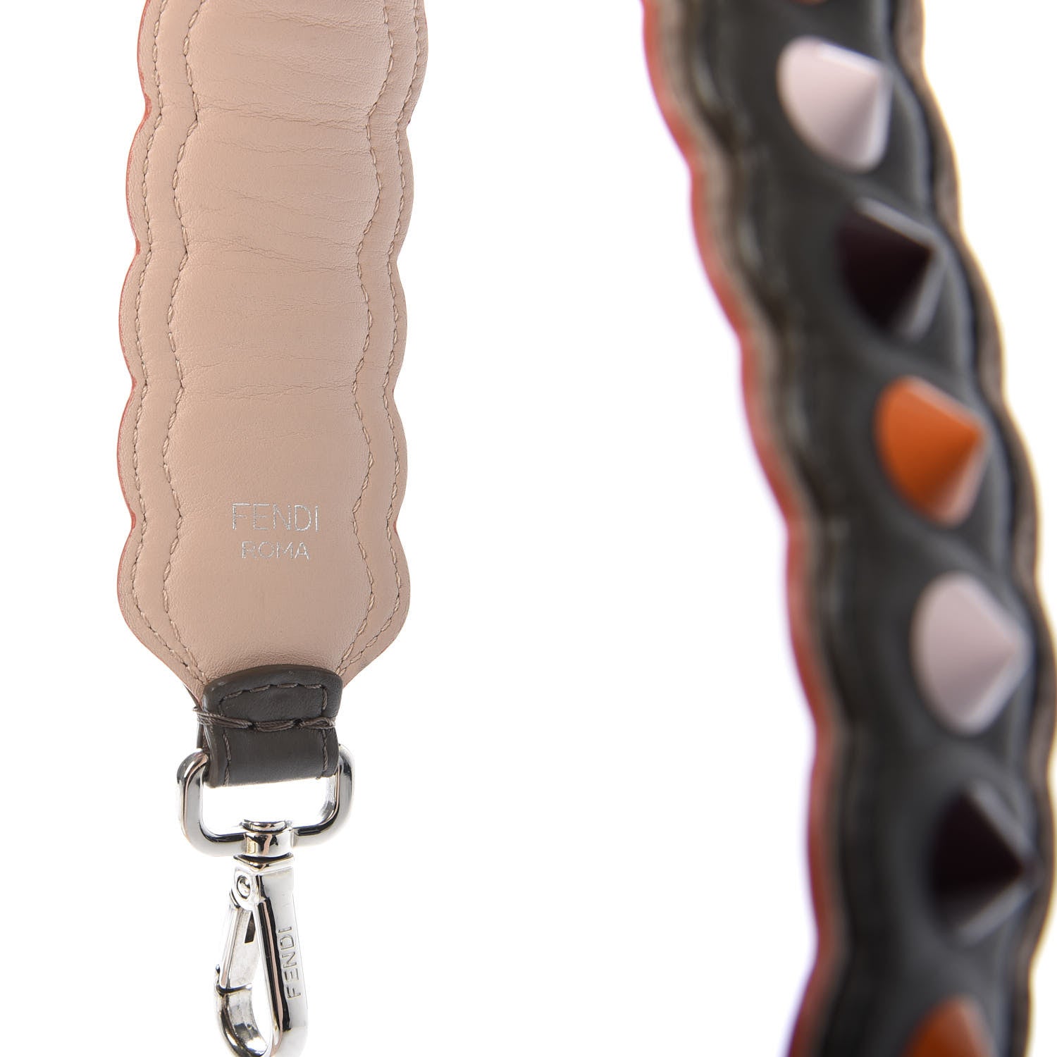 Fendi Vitello Dolce Nappa Hypnoteyes Bi-Color Scalloped Spike Studded Strap You Carbone Plaster White Multicolor 3 of 5