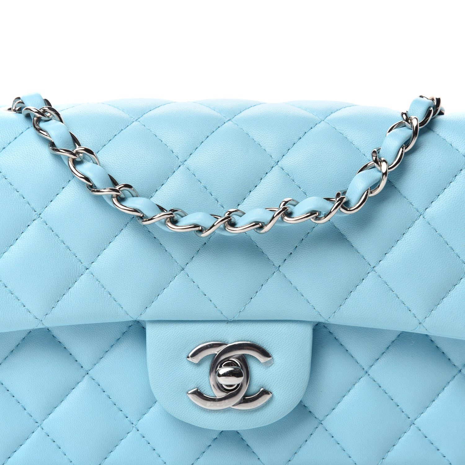 Chanel Lambskin Quilted Mini Rectangular Flap Neon Blue 10 of 11