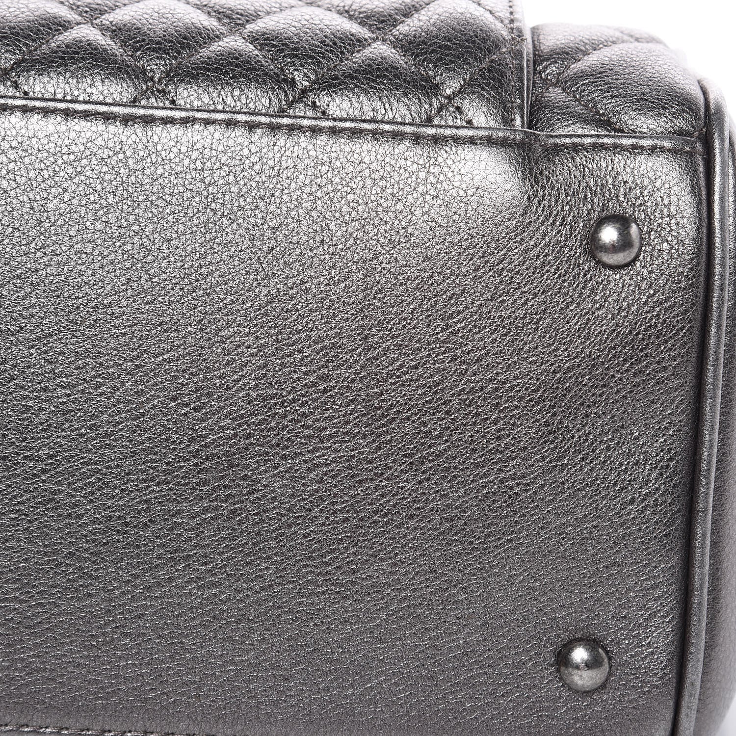Chanel Metallic Grained Calfskin Quilted Large Casual Pocket Bowling Bag Silver 11 of 12