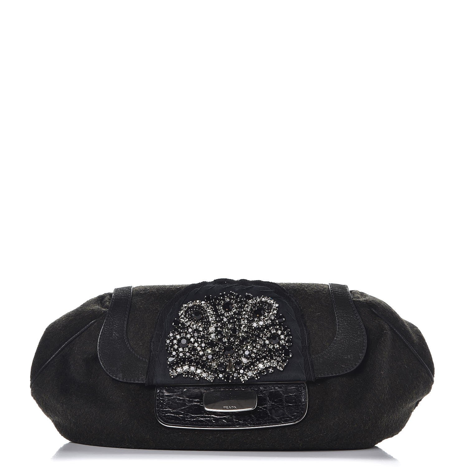 Prada Wool Crystal Clutch Black Militare 1 of 7