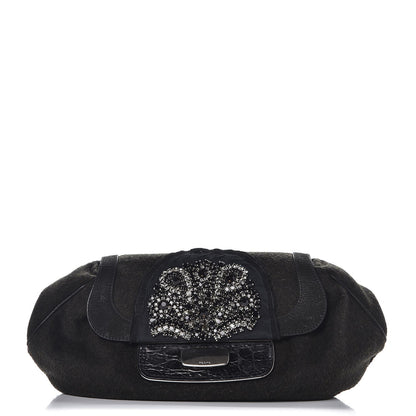 Prada Wool Crystal Clutch Black Militare 1 of 7