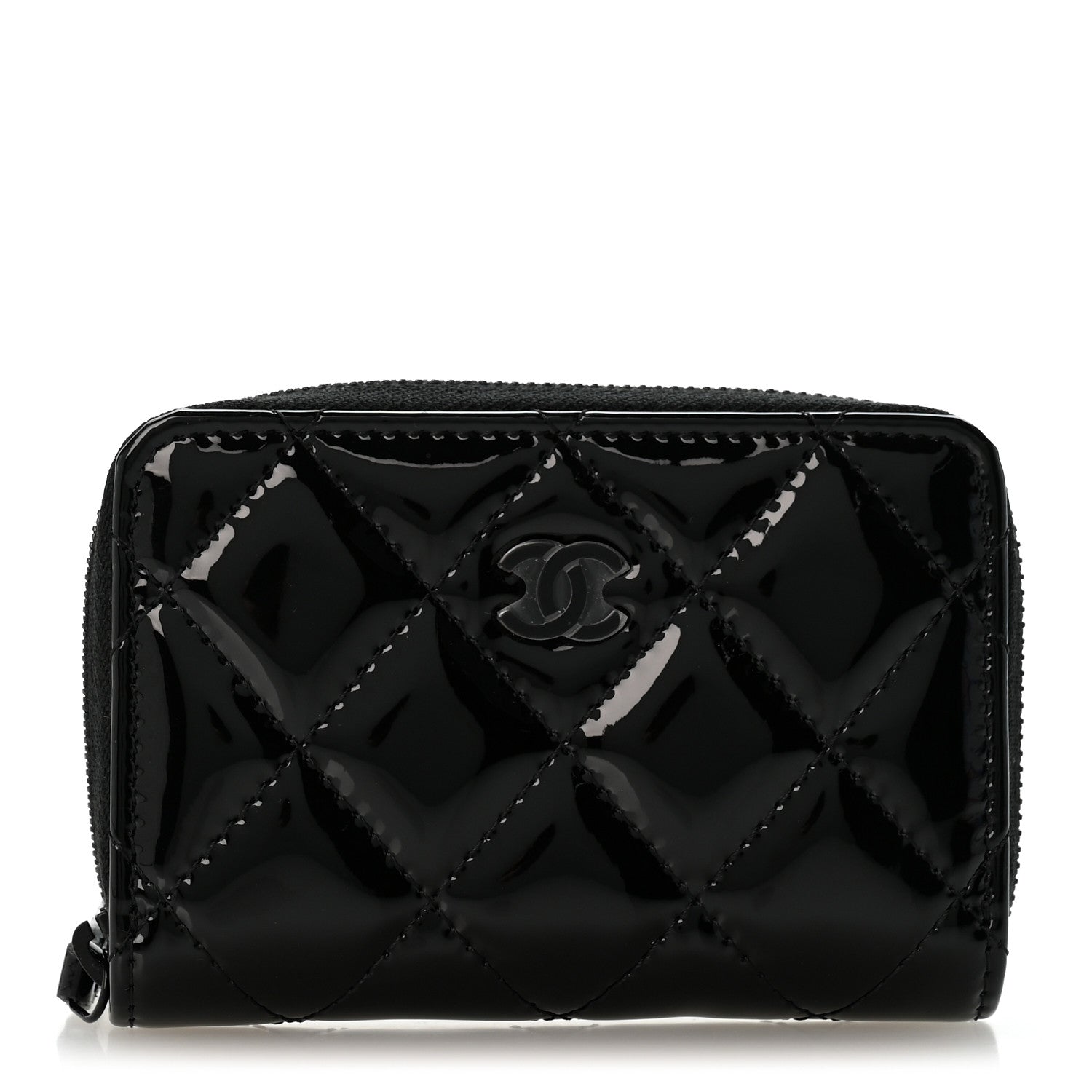 Chanel Patent Calfskin Quilted Zip Coin Purse Wallet So Black 1 of 9