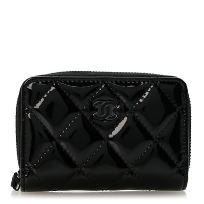 Chanel Patent Calfskin Quilted Zip Coin Purse Wallet So Black 1 of 9