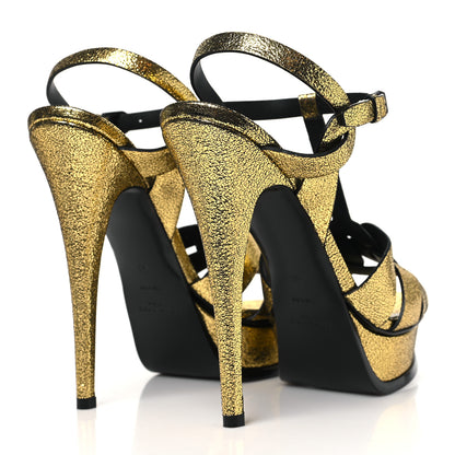 Saint Laurent Metallic Crackled Calfskin Tribute 105 Platform Sandals 41 Gold 4 of 9