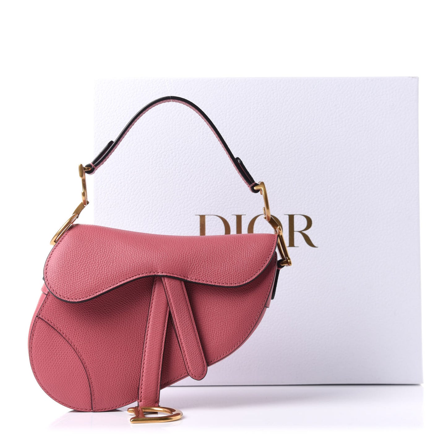 Grained Calfskin Mini Saddle Bag Pink