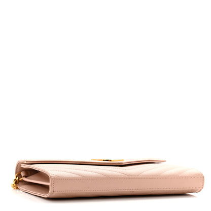 Saint Laurent Grain De Poudre Matelasse Chevron Monogram Chain Wallet Pale Pink 4 of 16