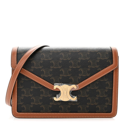 Celine Triomphe Canvas Calfskin Enveloppe Bag Tan 1 of 14