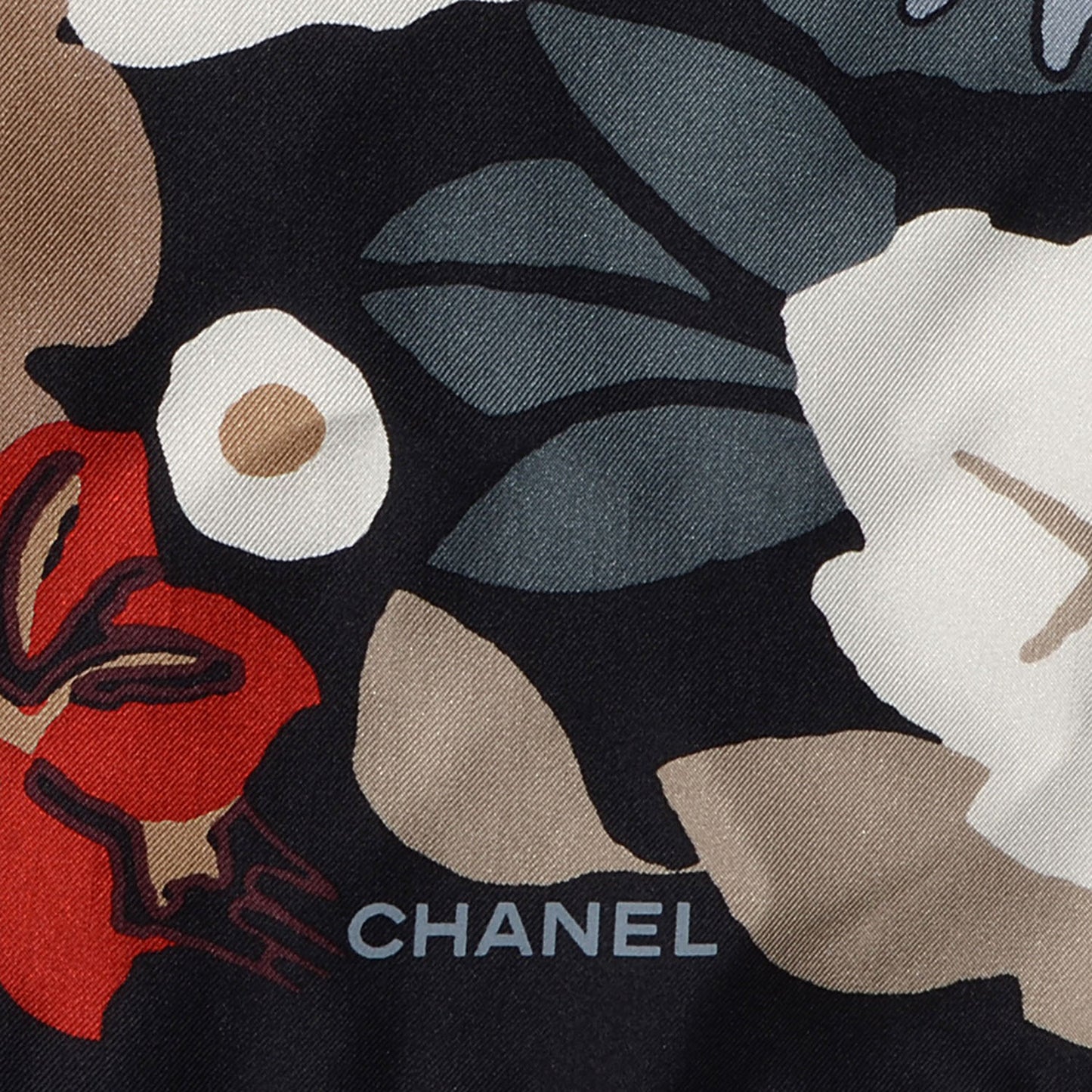 Silk CC Floral Square Scarf Black