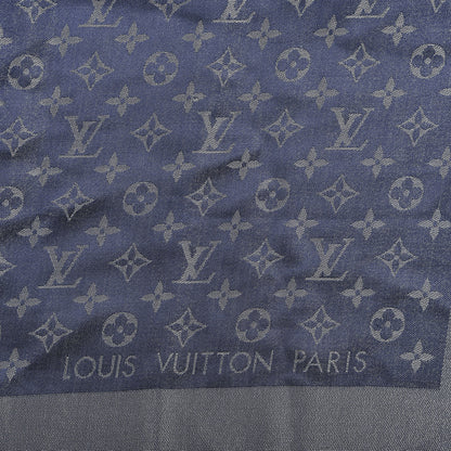 Louis Vuitton Silk Lurex Wool Monogram Shine Shawl Bleu Nuit 2 of 3