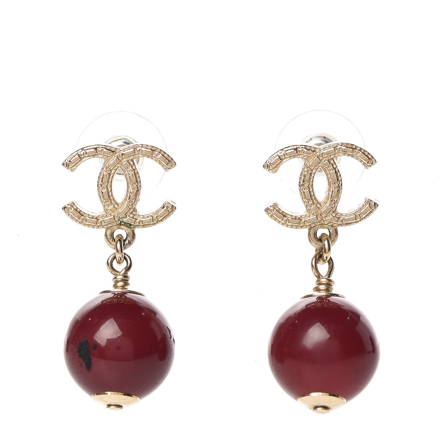 CC Bead Drop Earrings Gold Red