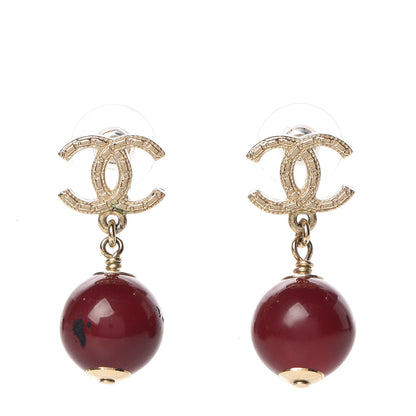 Chanel CC Bead Drop Earrings Gold Red 1 of 5