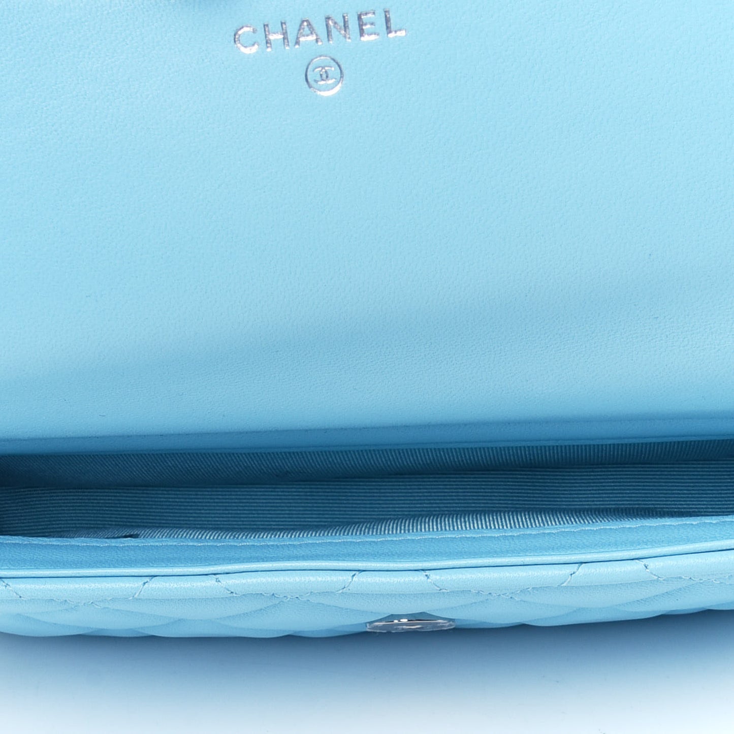 Lambskin Quilted Flap Phone Holder With Chain Neon Blue