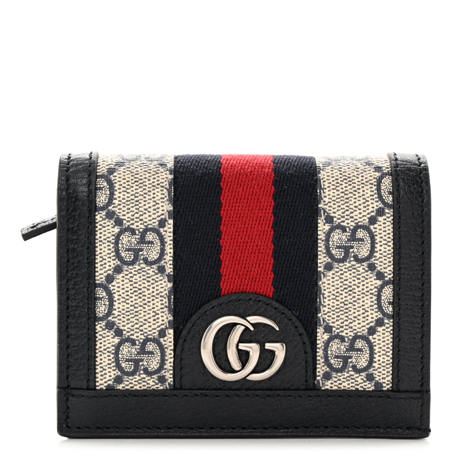Gucci GG Supreme Monogram Textured Dollar Calfskin Web Ophidia Card Case Beige Blue 1 of 8