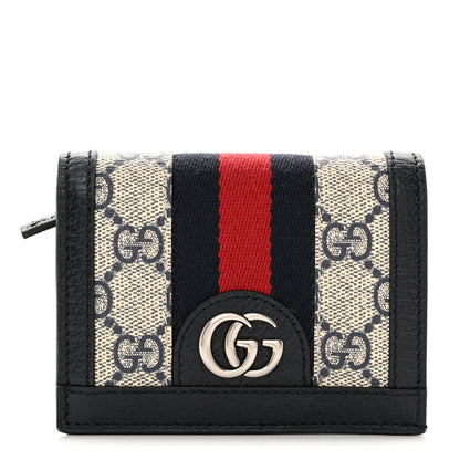 Gucci GG Supreme Monogram Textured Dollar Calfskin Web Ophidia Card Case Beige Blue 1 of 8