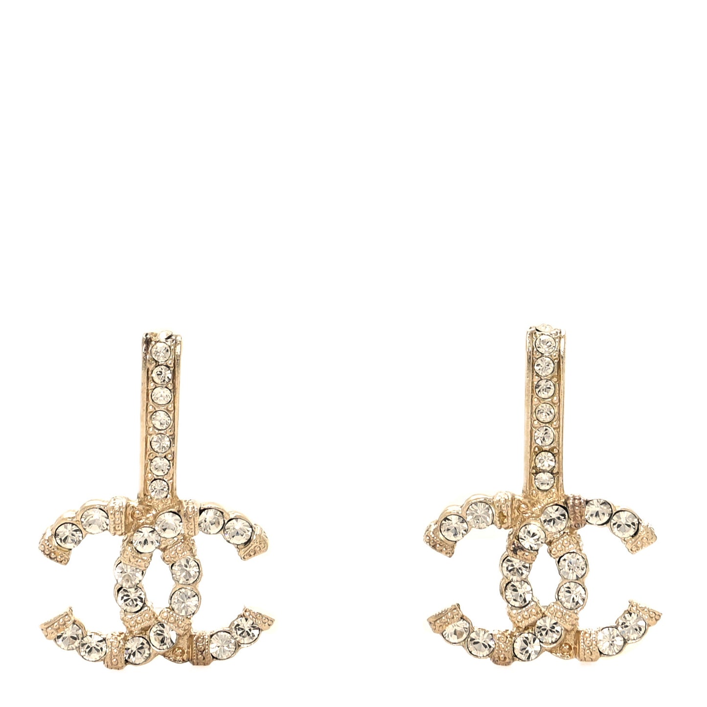 Metal Crystal CC Drop Earrings Gold