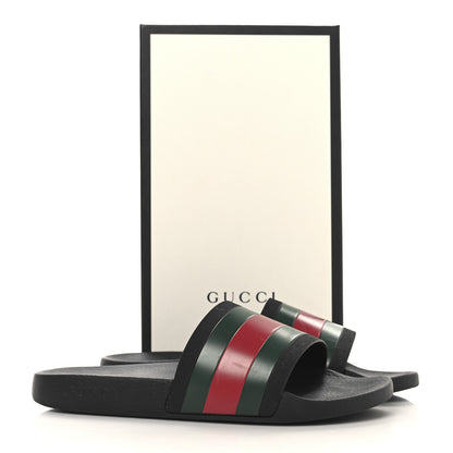 Gucci Rubber Web Mens Pool Slide Sandals 12 Black Green Red 10 of 10