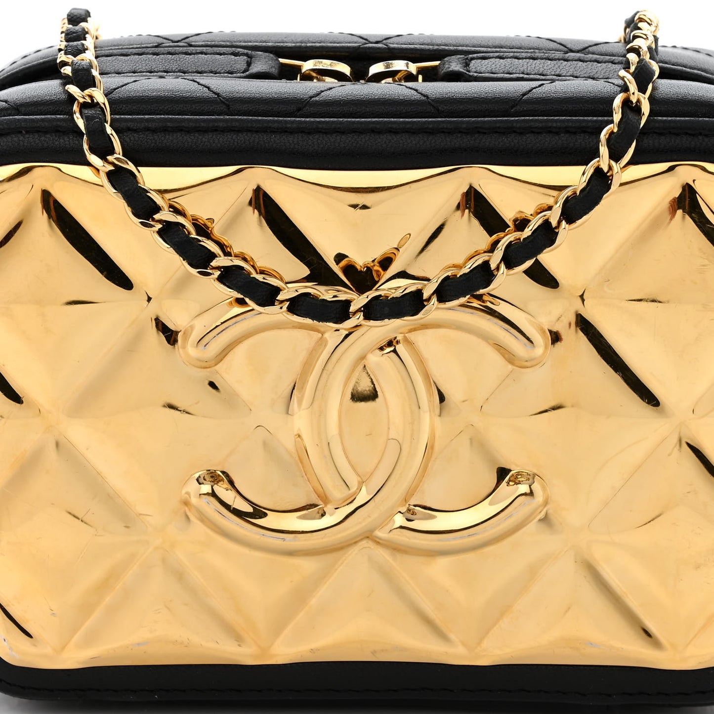 Lambskin Quilted Golden Plate Clutch With Chain Black