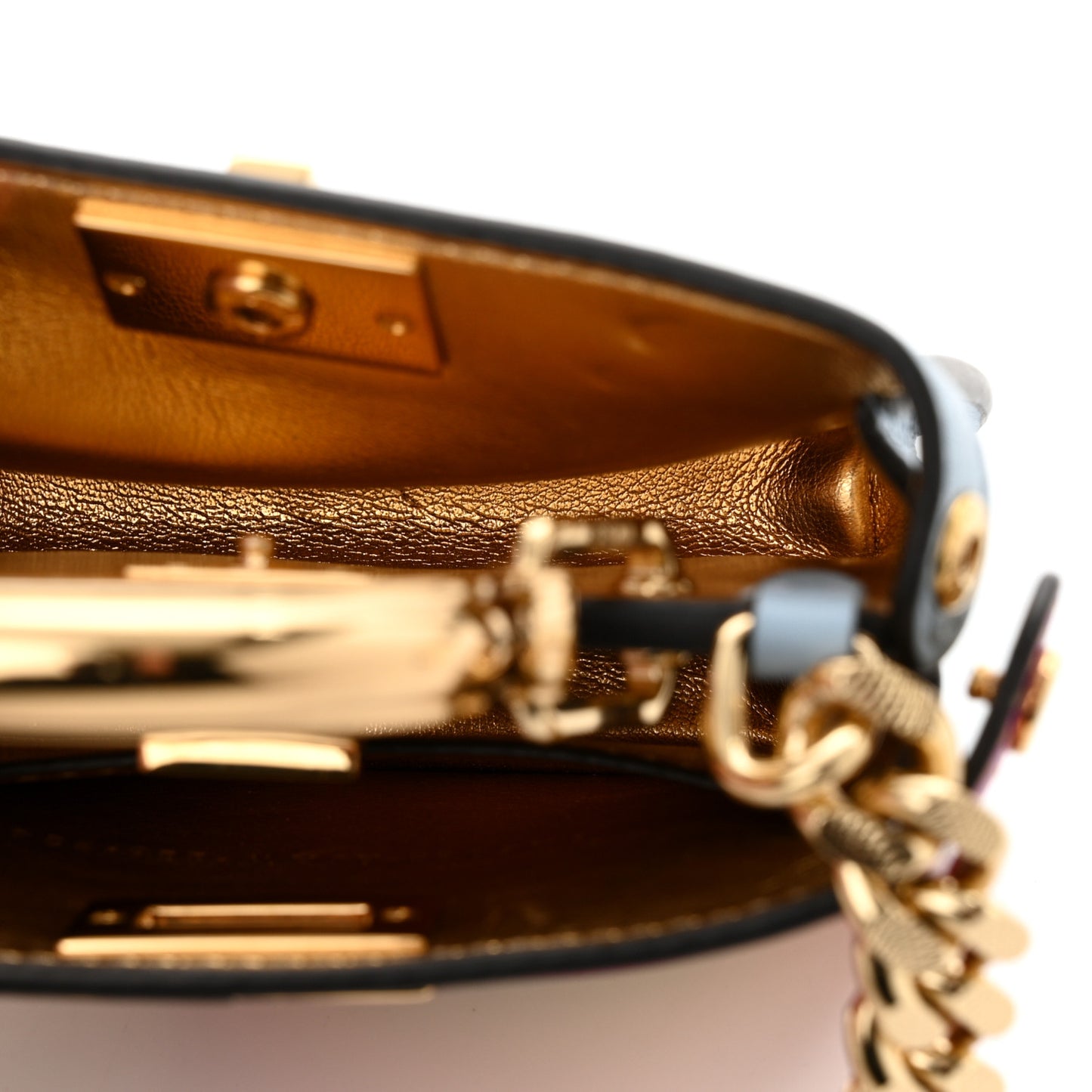 Nappa Rainbow Inlay Nano Peekaboo Maxi Handle Satchel Azzurro Baby Multicolor