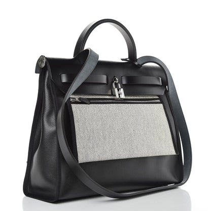 Hermes Toile H Berline Vache Hunter Herbag Zip PM 31 Black Ecru 4 of 11