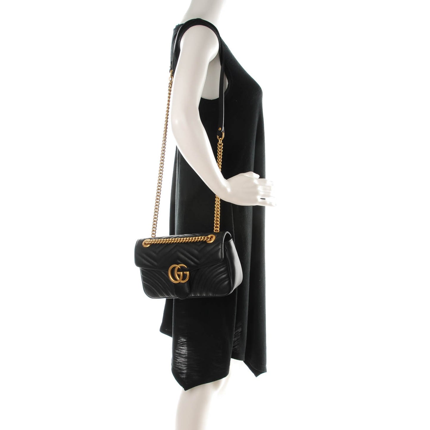 Calfskin Matelasse Small GG Marmont Shoulder Bag Black