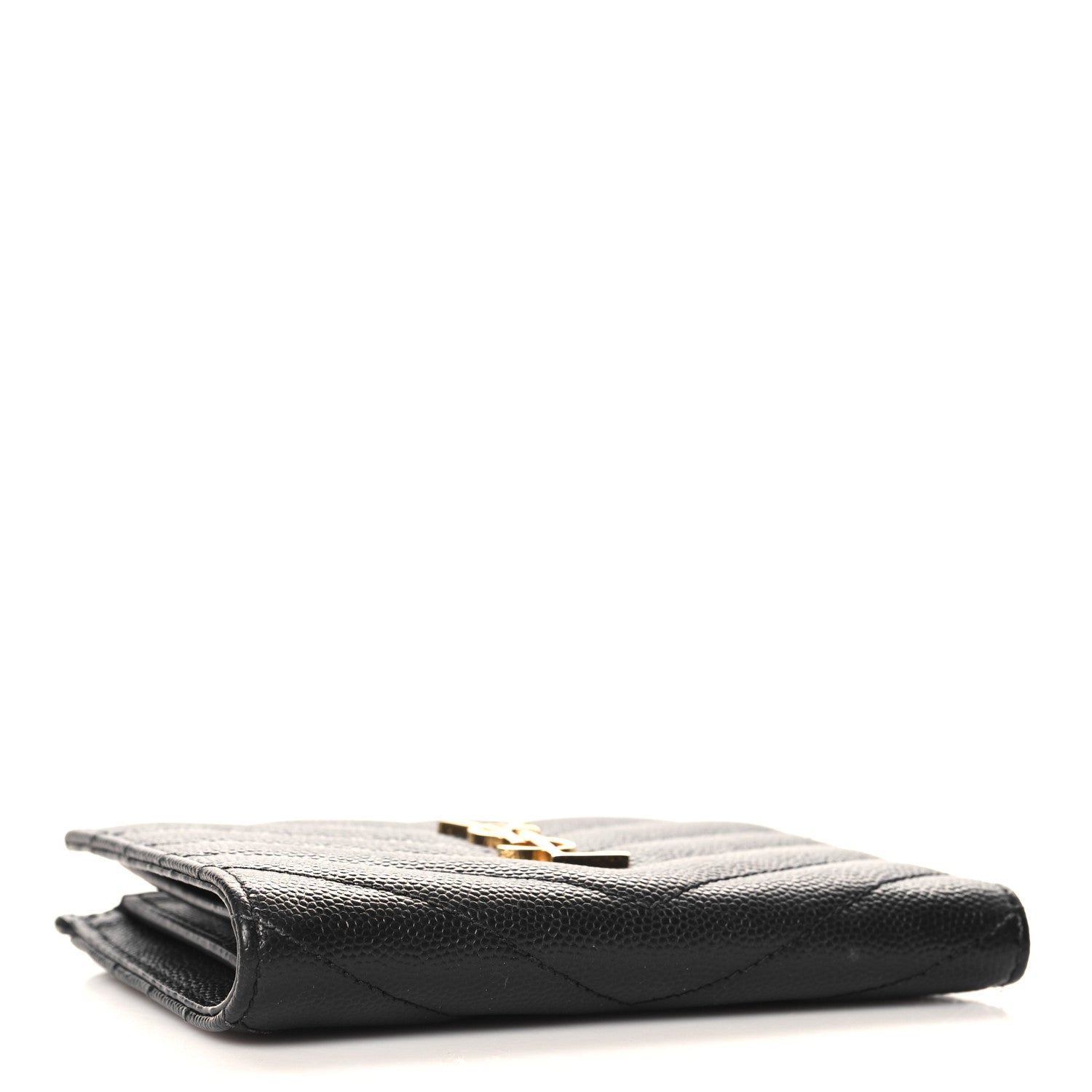 Saint Laurent Grain De Poudre Matelasse Chevron Monogram Zipped Two-Part Wallet Black 4 of 9