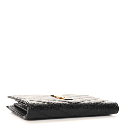 Saint Laurent Grain De Poudre Matelasse Chevron Monogram Zipped Two-Part Wallet Black 4 of 9
