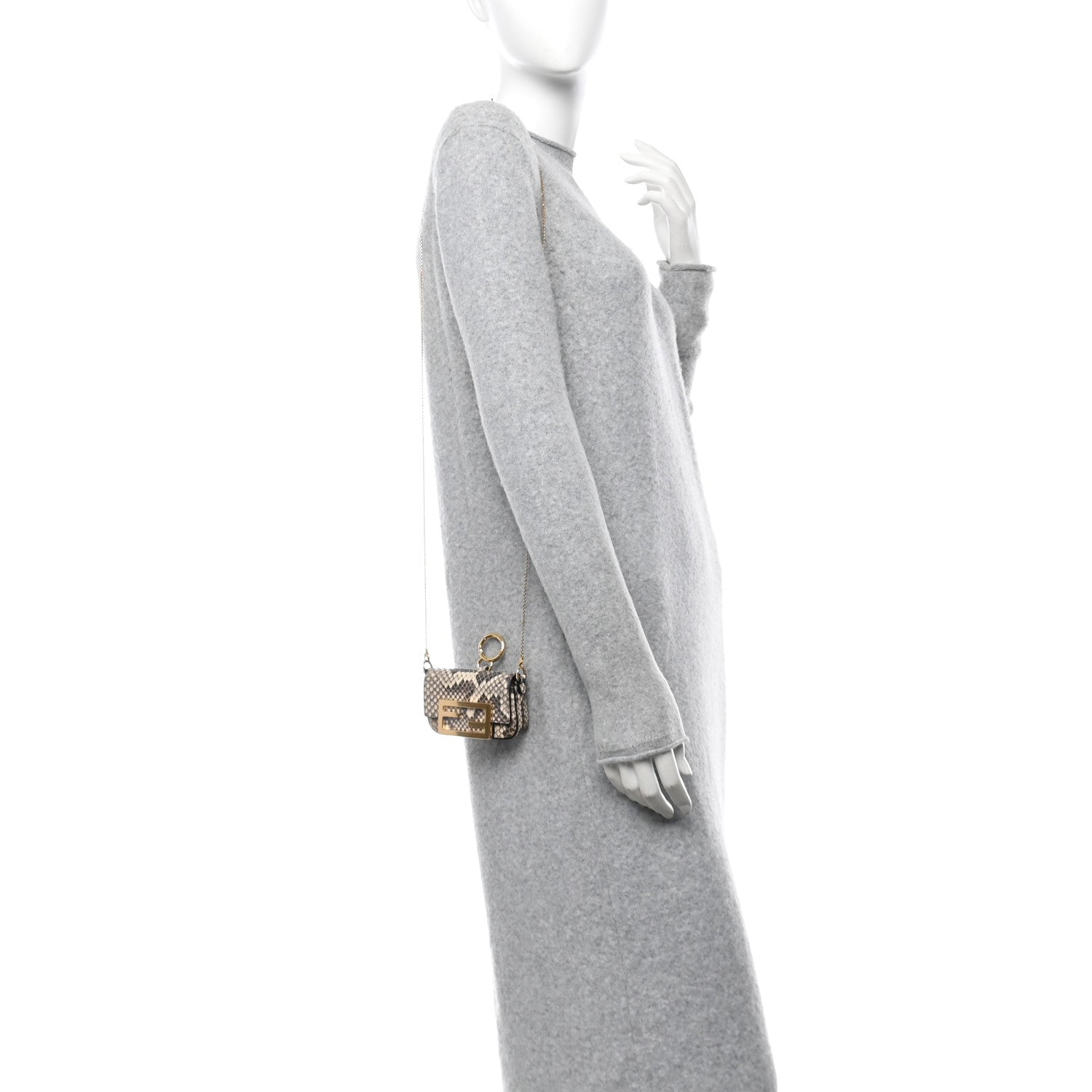 Fendi Snakeskin Nano Maxi Buckle Baguette Charm Daisy Roccia 2 of 10