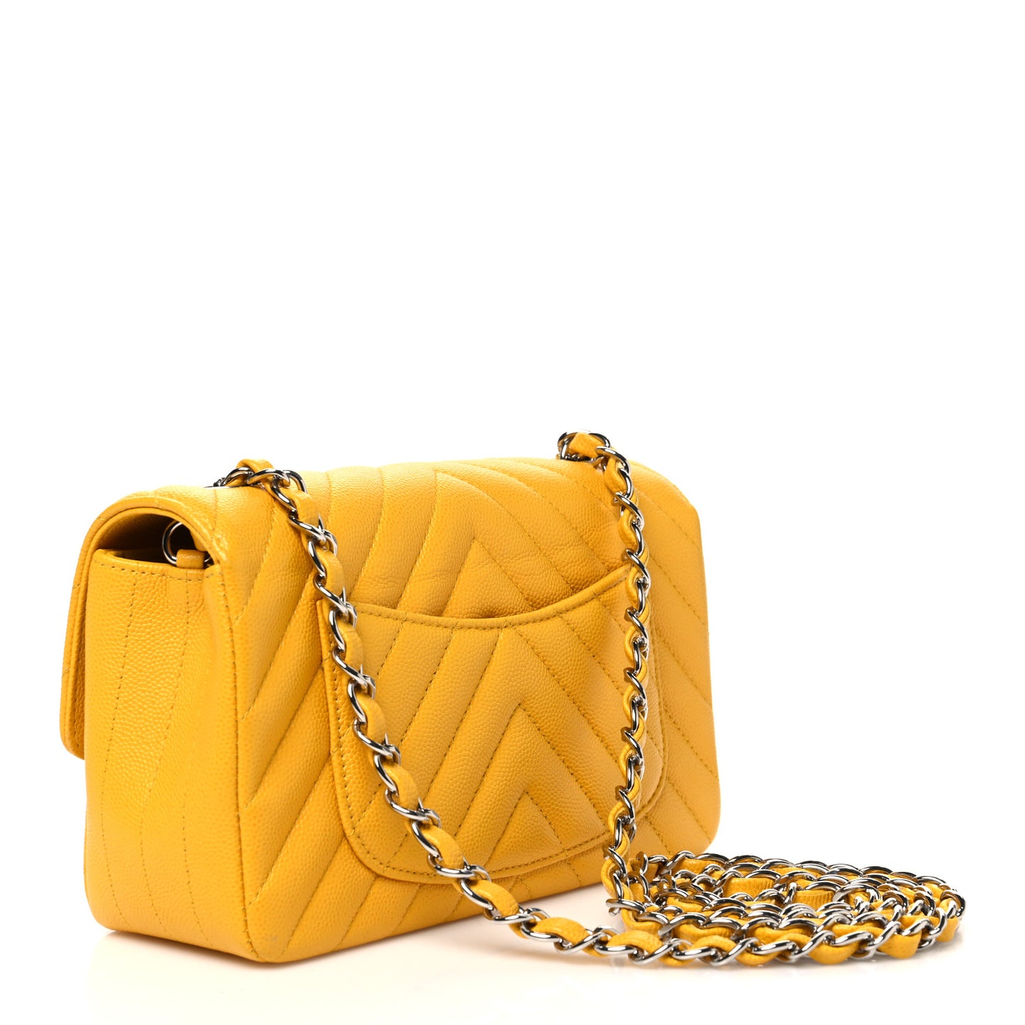 Caviar Chevron Quilted Mini Rectangular Flap Yellow