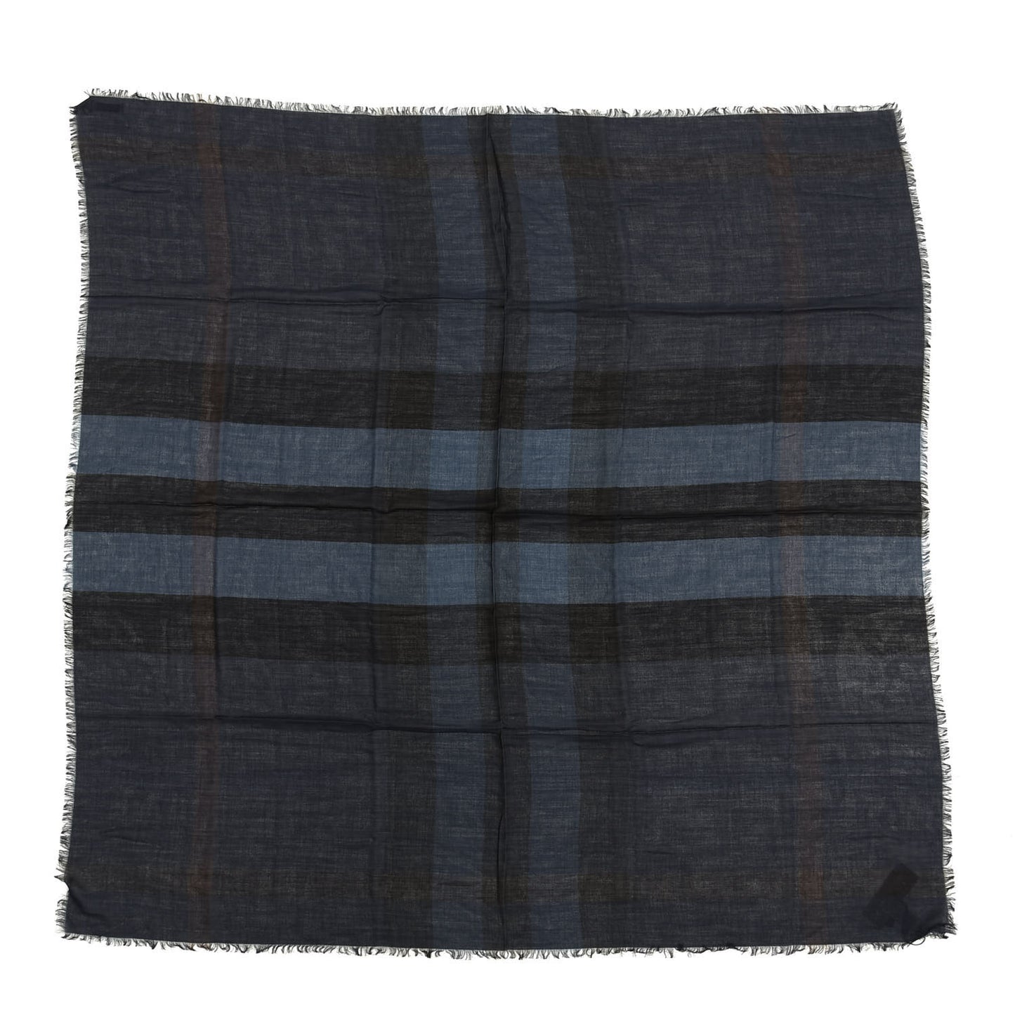 Wool Silk London Check Lightweight Scarf Navy