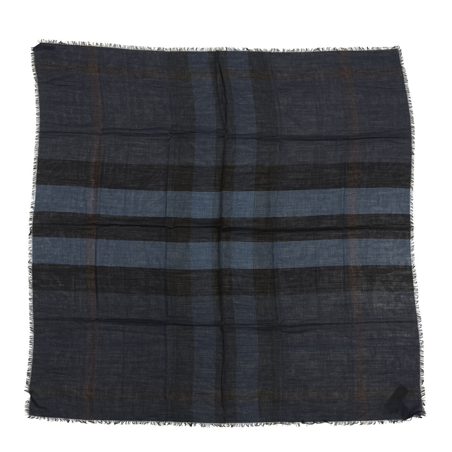 Burberry Wool Silk London Check Lightweight Scarf Navy 1 of 2