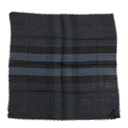 Burberry Wool Silk London Check Lightweight Scarf Navy 1 of 2