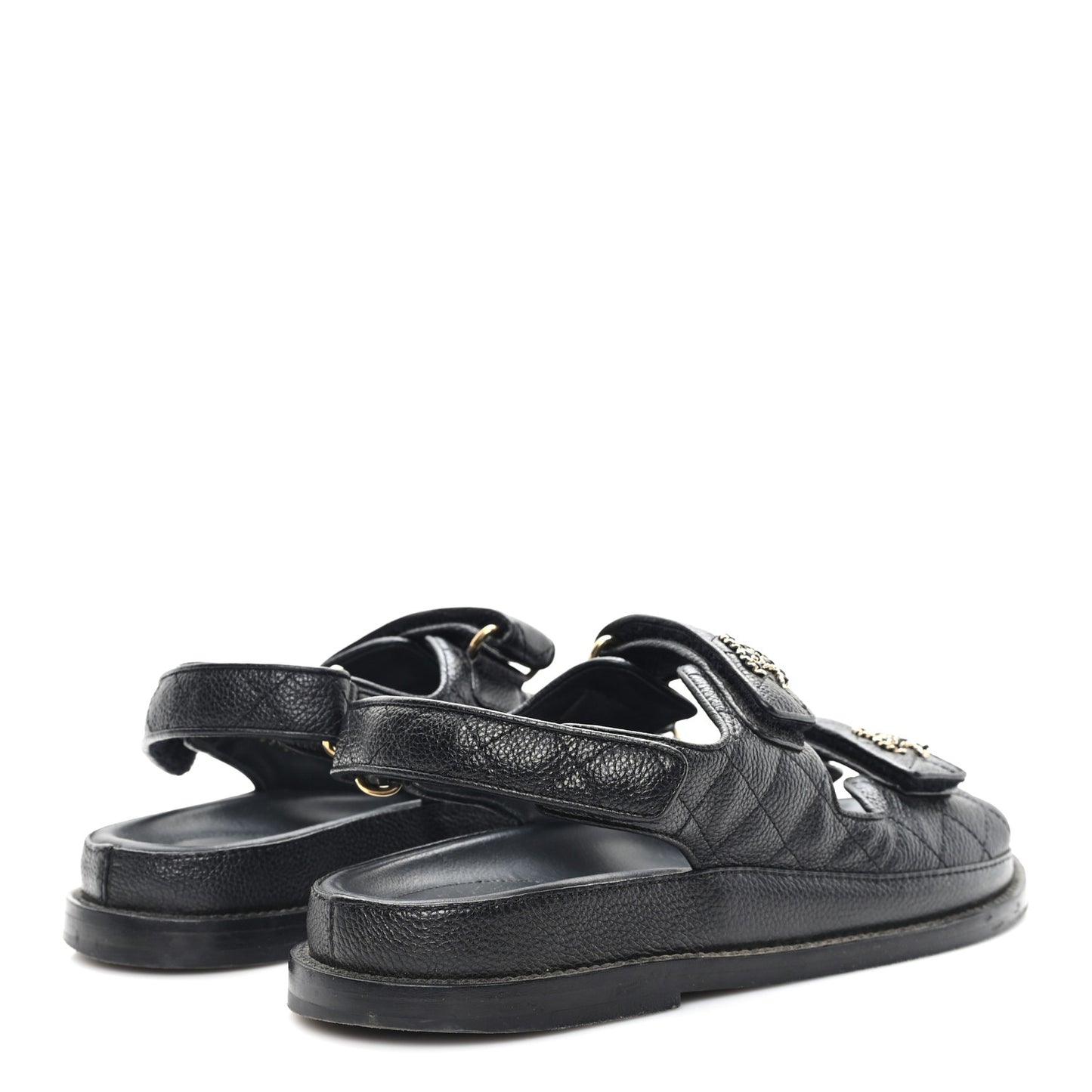 Grained Calfskin Velcro Dad Sandals 38 Black