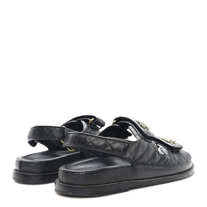 Chanel Grained Calfskin Velcro Dad Sandals 38 Black 5 of 9