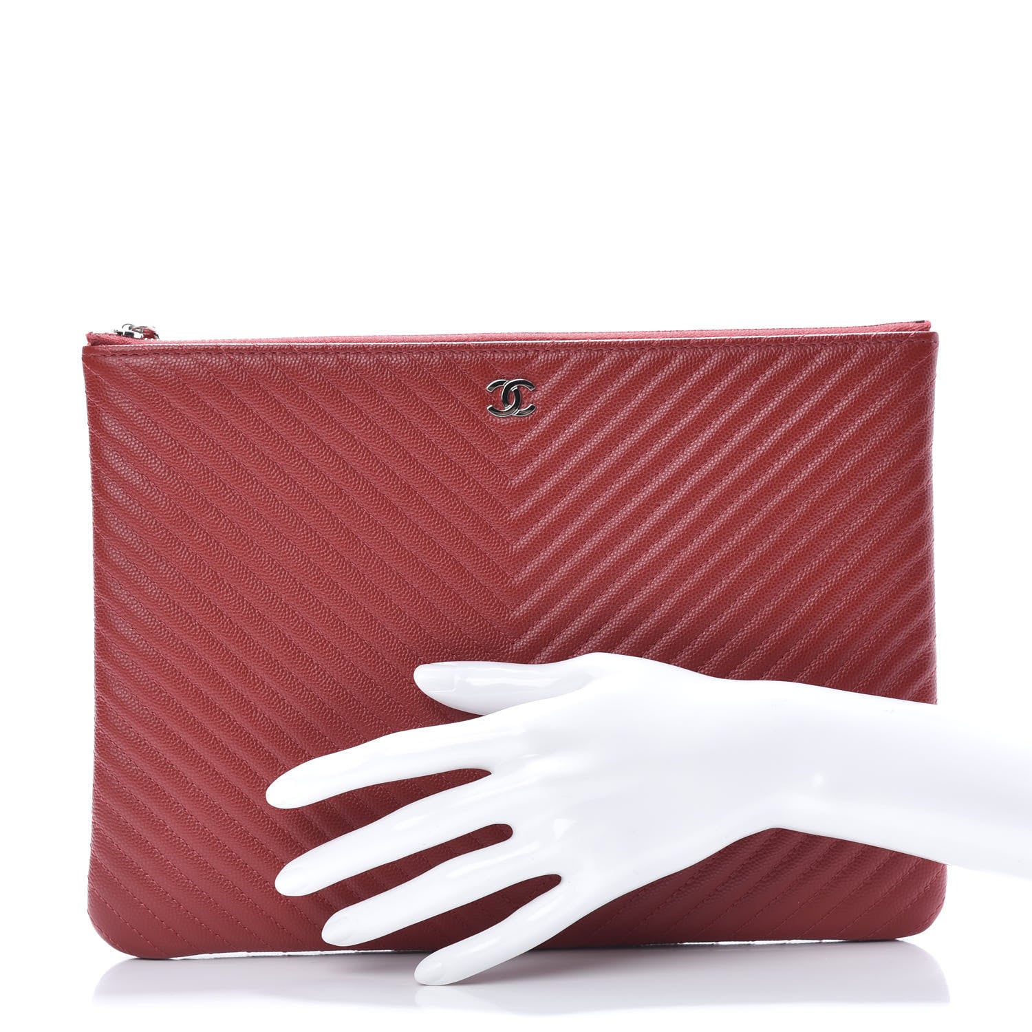 Chanel Caviar Chevron Quilted Medium Cosmetic Case Red 2 of 8