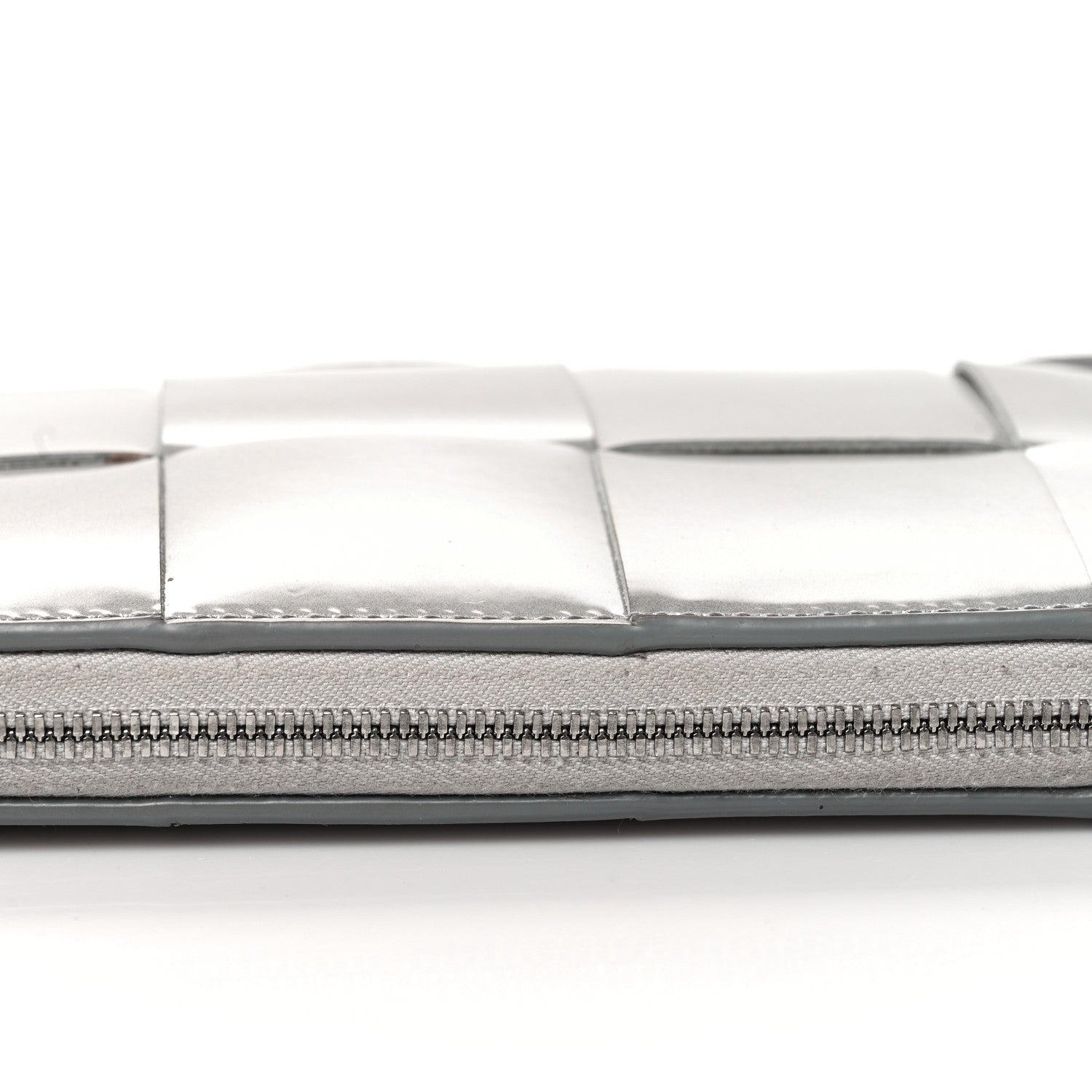 Bottega Veneta Metallic Patent Calfskin Maxi Intrecciato Zip Around Wallet Silver 12 of 12