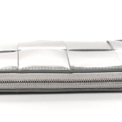 Bottega Veneta Metallic Patent Calfskin Maxi Intrecciato Zip Around Wallet Silver 12 of 12