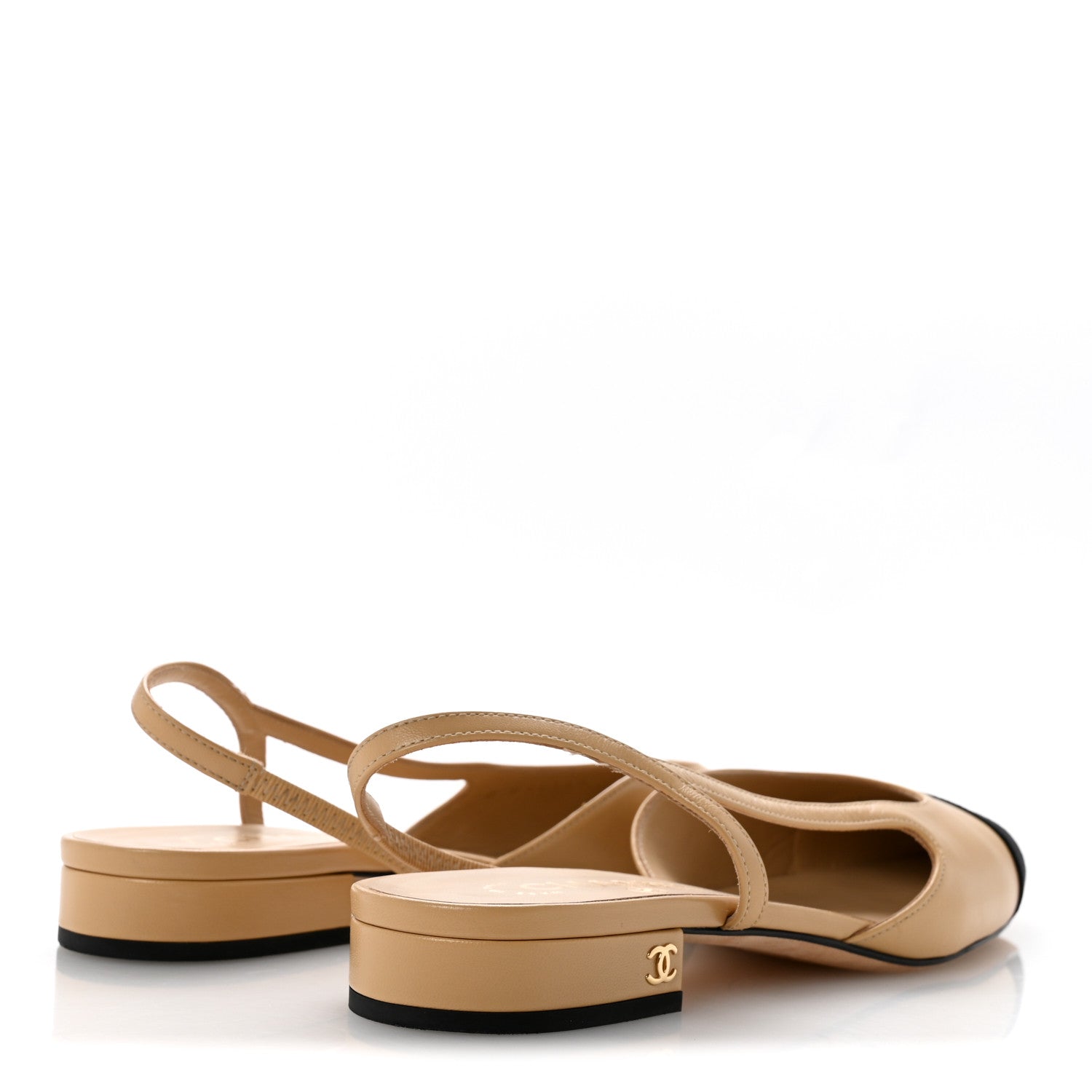 Chanel Goatskin Grosgrain Cap Toe CC Slingback Sandals 38.5 Beige Black 5 of 10