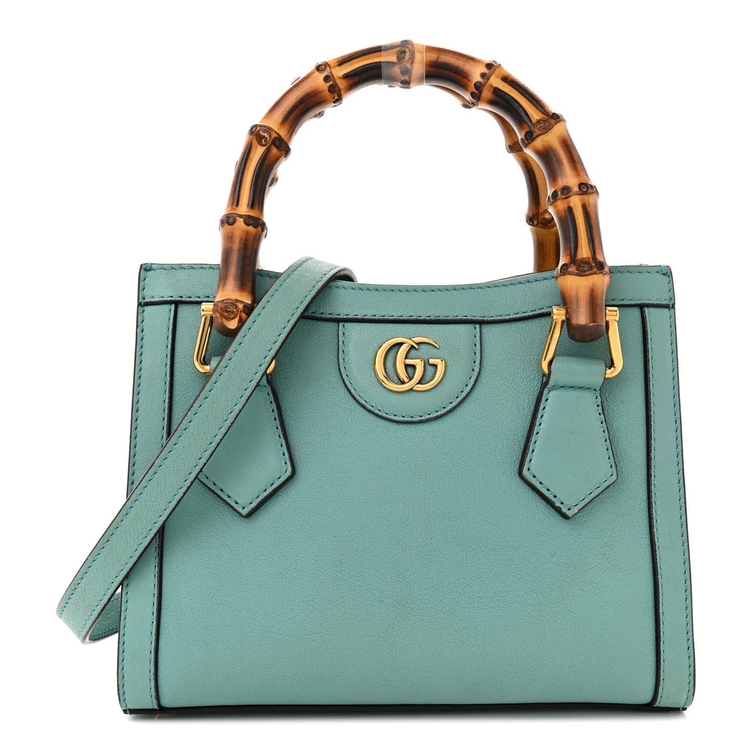 Gucci Wonka Grain Calfskin Mini Diana Tote Bag Dusty Azure Orange Fluo 1 of 17