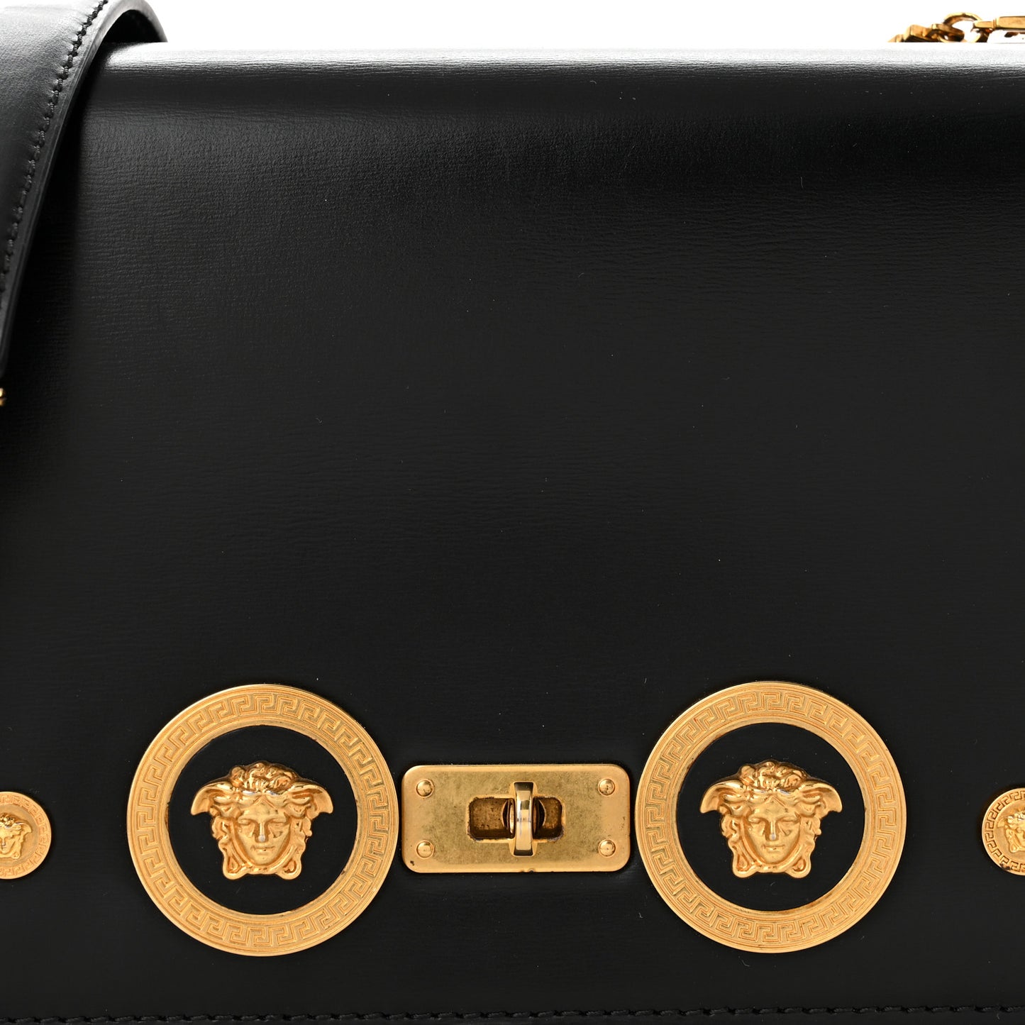 Calfskin Medallion Tribute Chain Shoulder Bag Black